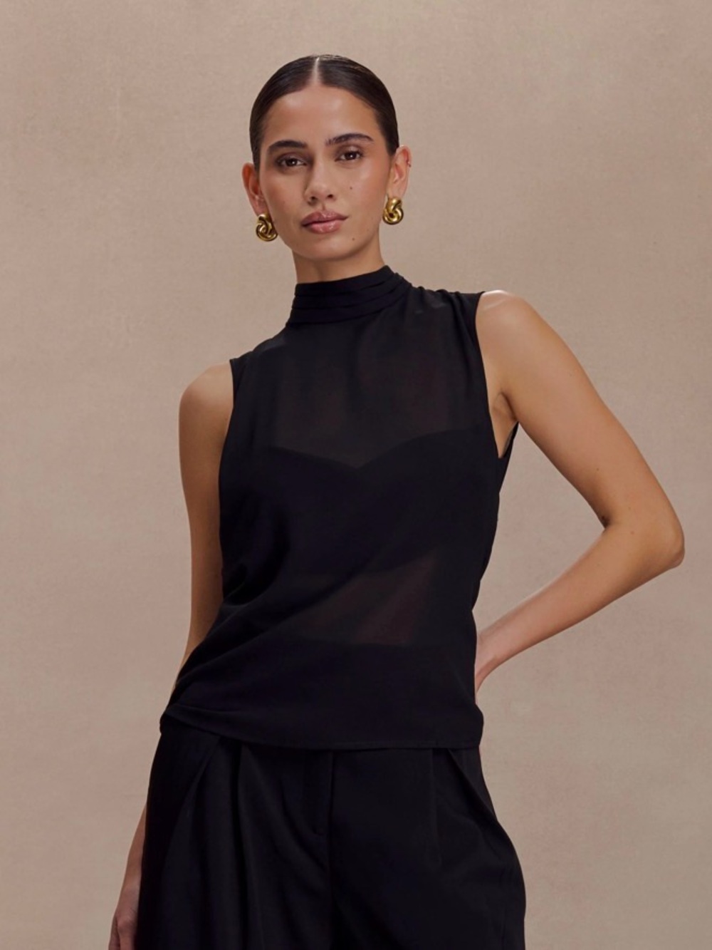 Meshki Saria Chiffon Low Back Top - Black